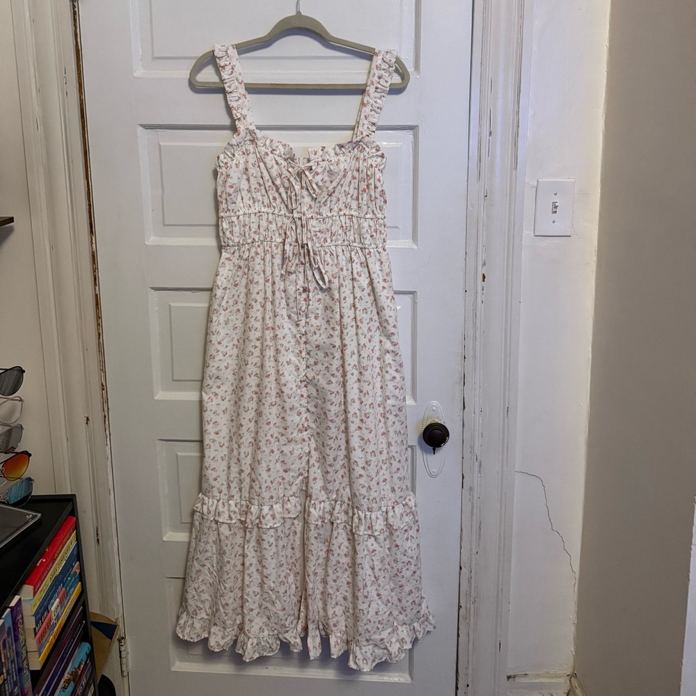 Storia Floral Print Dress with Pink and Green Accents
